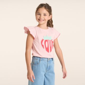 Girl's pink short-sleeve T-shirt with slogan