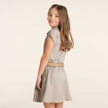 Girl's beige safari-style shirt dress