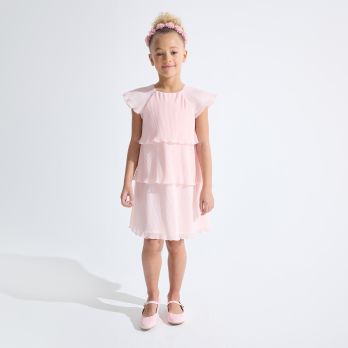Girl's pink pleated dress with ruffles