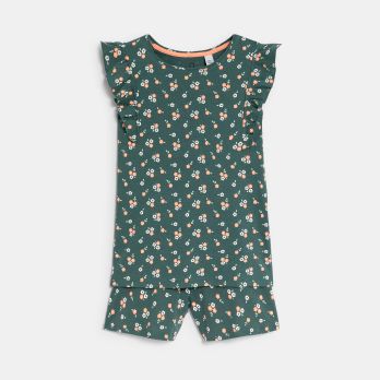 Girl's green floral 2-piece short pyjamas