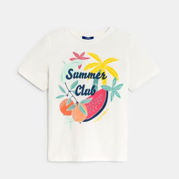 Girl's white palm tree motif T-shirt