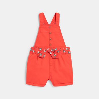 Baby girl's soft orange cotton short overalls.