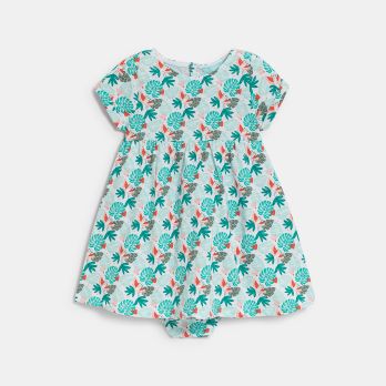 Baby girl's green tropical print jersey cotton dress