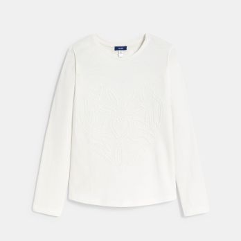 Girl's white long-sleeve embroidered T-shirt