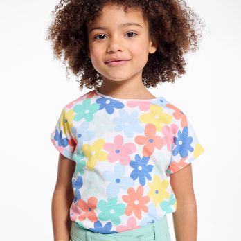 Girl's multicoloured, floral, short-sleeve T-shirt