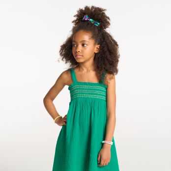 Girl's cotton gauze smocked dress