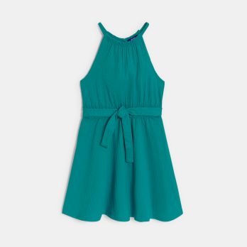 Girls plain green textured jersey dress
