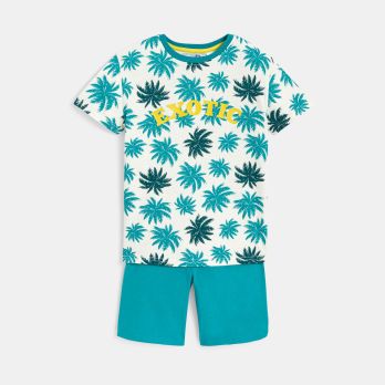 Boy's blue palm-tree motif shortie pyjamas