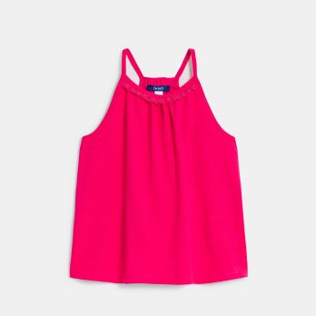 Girl's plain pink vest top with crochet detail