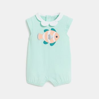 Baby girl's short blue fish romper suit