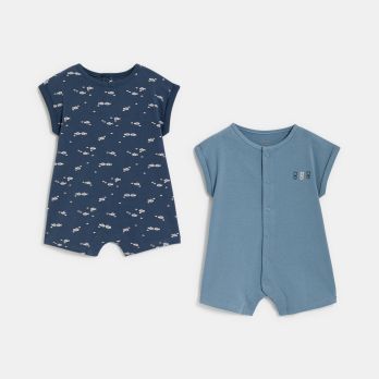 Baby boy's blue cotton romper suit (set of 2)