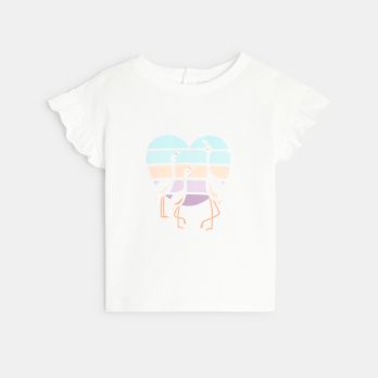 Baby girl white heart flamingo T-shirt