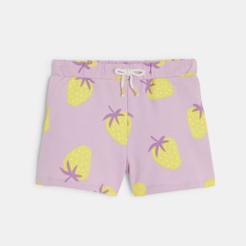 Girl's mauve fleece shorts with strawberry motif
