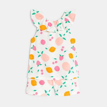 Girl's white printed 2-piece pyjamas