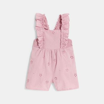 Baby girl's pink embroidered playsuit