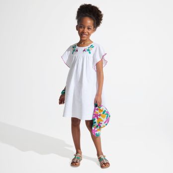 Girl's white embroidered babydoll dress