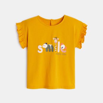 Baby girl's yellow smocked-sleeve T-shirt