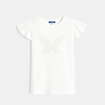 Girl's white embroidered butterfly motif T-shirt