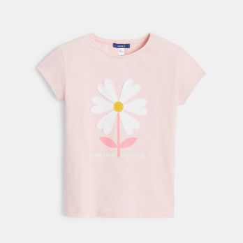 Girl's pastel pink flower motif T-shirt