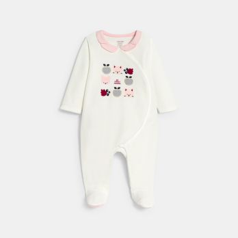 Baby girl's white forest animals velvet sleepsuit