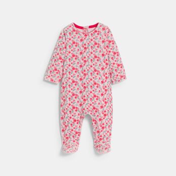 Baby girl's pink velvet floral sleepsuit