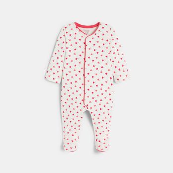 Baby girl's white interlock heart sleepsuit