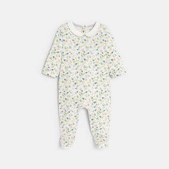 Baby girl's pink floral jersey sleepsuit