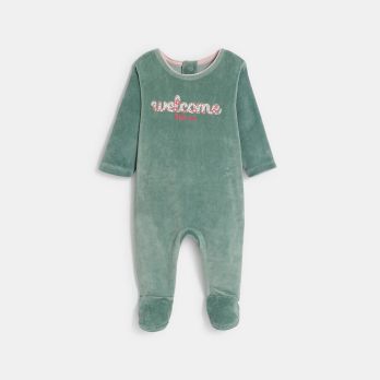 Baby girl's green velvet sleepsuit