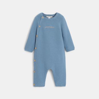 Baby boy's blue knitted long-sleeved sleepsuit