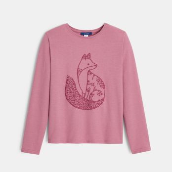 Girl's vintage pink long-sleeve T-shirt with fox motif