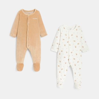 Unisex baby brown velours sleepsuit (pack of 2)