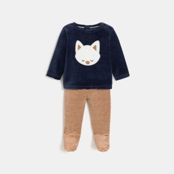 Baby boy's blue cat velvet pyjamas