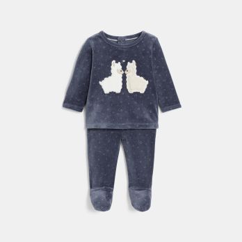 Baby girl's blue velvet llama pyjamas