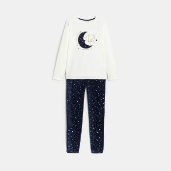 Girl's 2-piece white velvet pyjamas