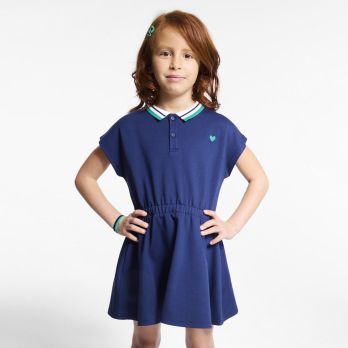 Girl's plain navy blue polo shirt dress