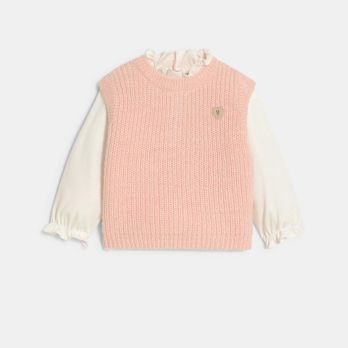 Baby girl's pink knitted 2 in 1 jumper