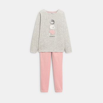 Girl's 2-piece grey velvet pyjamas