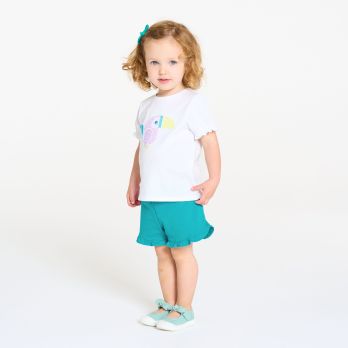 Baby girls lightweight, blue, brushed cotton shorts
