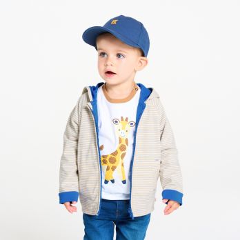 Baby boy's reversible blue knitted zip-up hoodie
