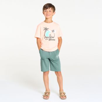 Boy's green fleece Bermuda shorts