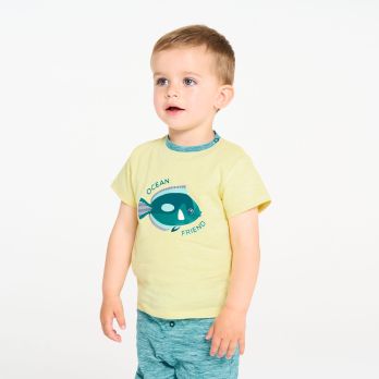 Baby Boy's fish T-shirt and blue patterned shorts