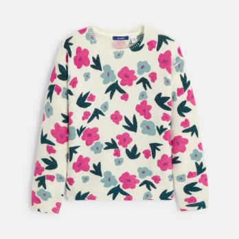 Girl's pink floral print knitted jumper