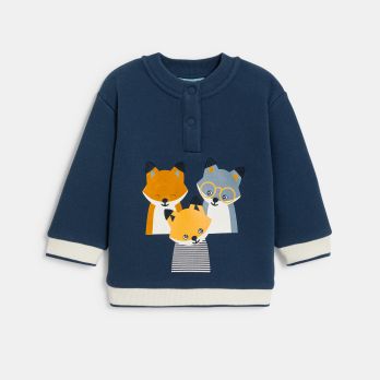 Baby boy's blue fox sweatshirt with press-stud neckline