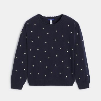 Girl's navy blue little heart jumper