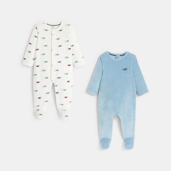 Baby boy's blue velvet sleepsuit (set of 2)