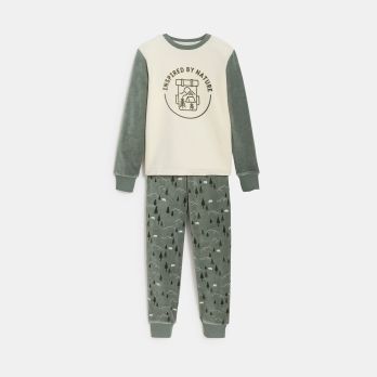 Boy's green 2-piece velvet pyjamas