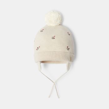 Baby girl's pink floral Peruvian-style warm lined hat