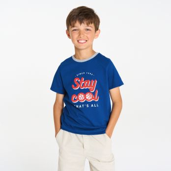 Boy's blue short-sleeve T-shirt with balloon design