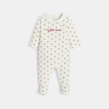 Baby girl's pink velvet floral sleepsuit
