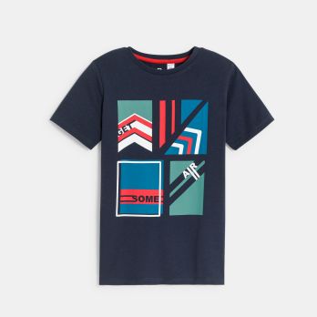 Boy's blue graphic motif T-shirt